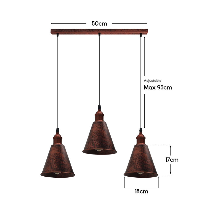 Mattias 3 - Light Rustic Red Kitchen Island Pendant, No