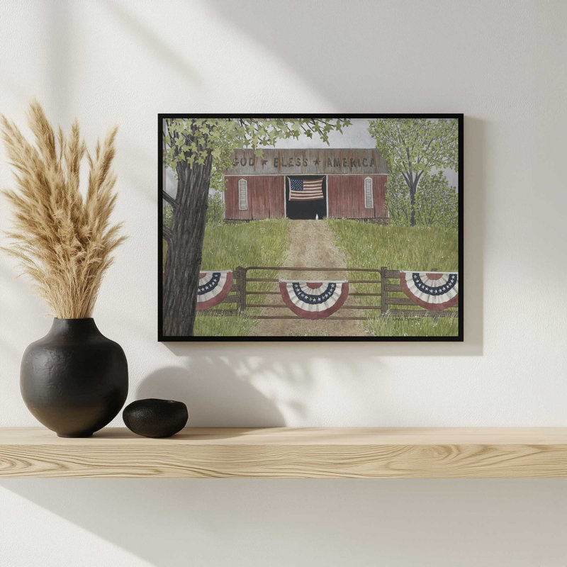 «God Bless America Barn» par Linda Spivey, reproduction d'art, L 24 po x H 18 po, Noir, Impression encadrée