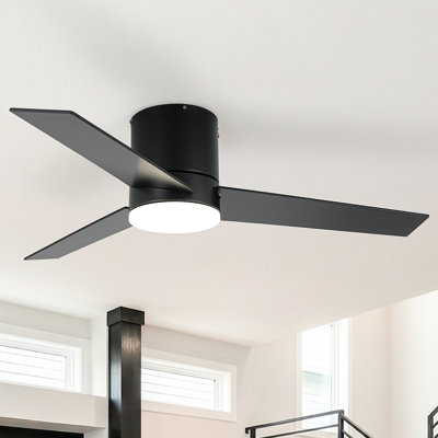 48" Figgs 3 - Blade LED Flush Mount Ceiling Fan with Remote Control and Light Kit Included