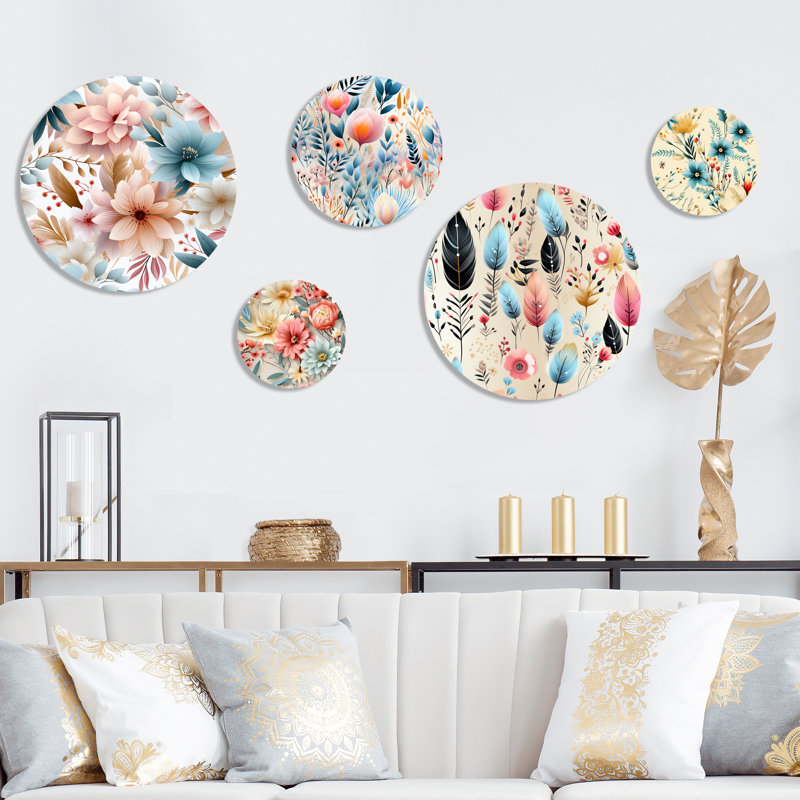 Axelle - ensemble de 5 art mural floral rond