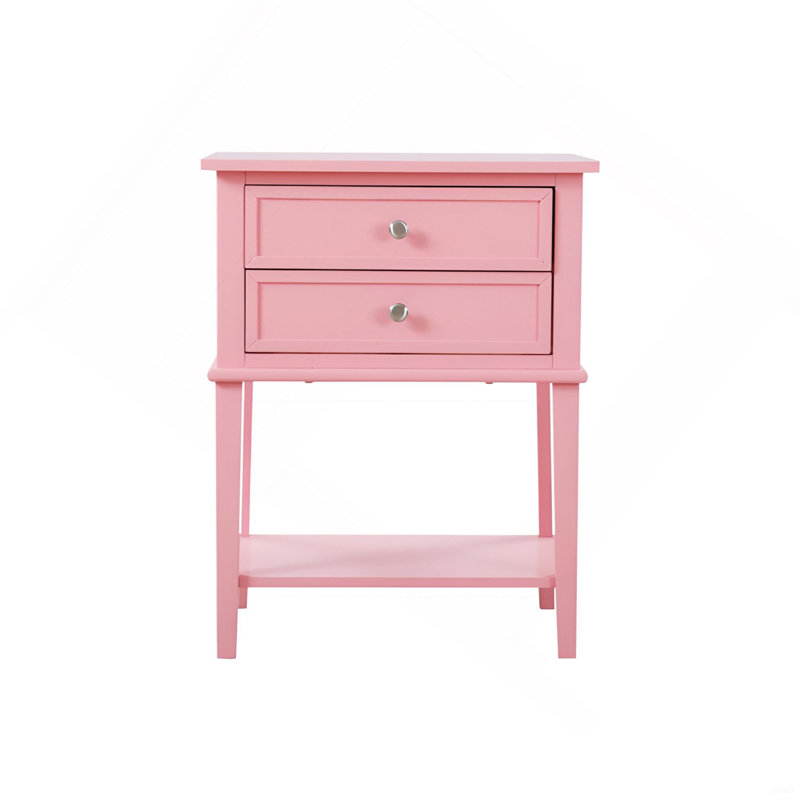 Contemporary Pink Nightstand With Open Shelf, Pink