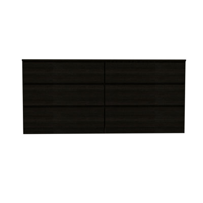 Commode double 6 tiroirs, plateau supérieur, noir