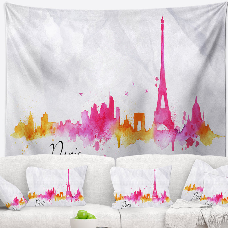 Paysage urbain tapisserie silhouette rose paris, H 32 po x l 39 po