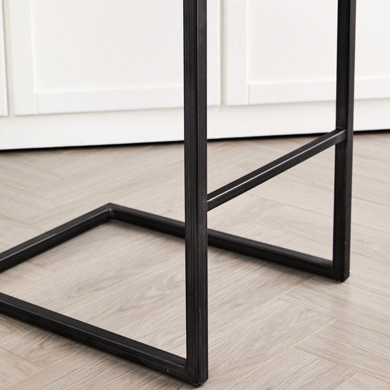 Minimaliste, 2 de tabourets de comptoir avec revêtement texturé gris moucheté, structure et repose-pieds en métal noir et vertical, 26 po pour un siège de bar convenant au tissu et au cadre de conception américaine,