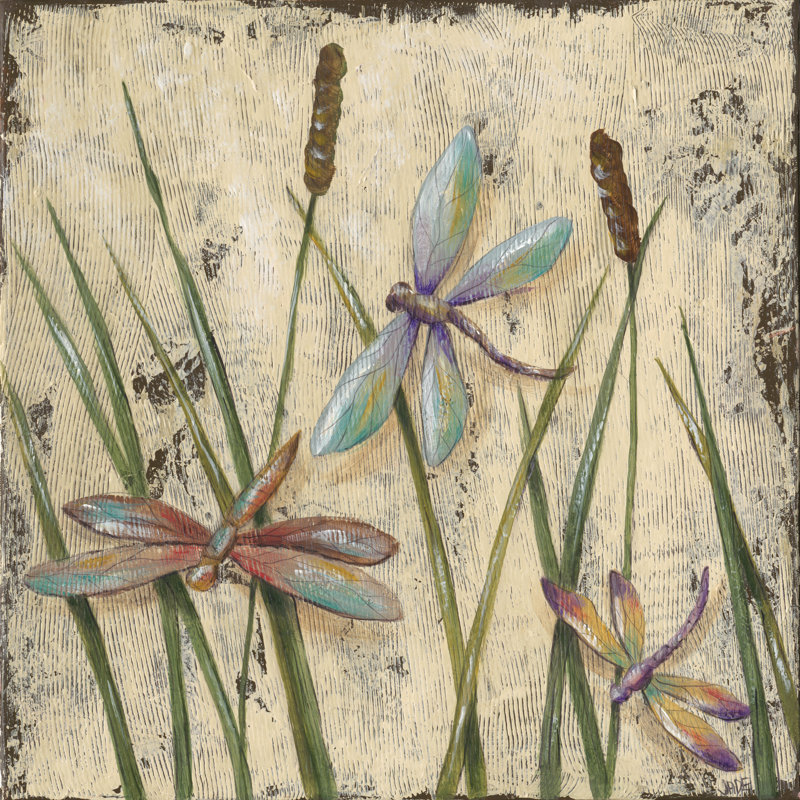 Dancing Dragonflies I by Jade Reynolds - Wrapped Canvas Painting, 91cm H x 91cm W