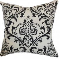 Housse de coussin en coton olavarria damassé, Noir blanc
