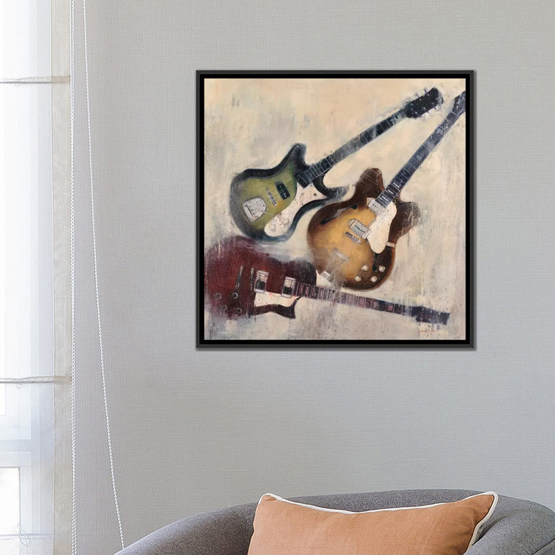 «Guitars I», reproduction sur toile, H 18 po x l 18 po x P 1,5 po, Toile avec cadre noir, Pas de tapis