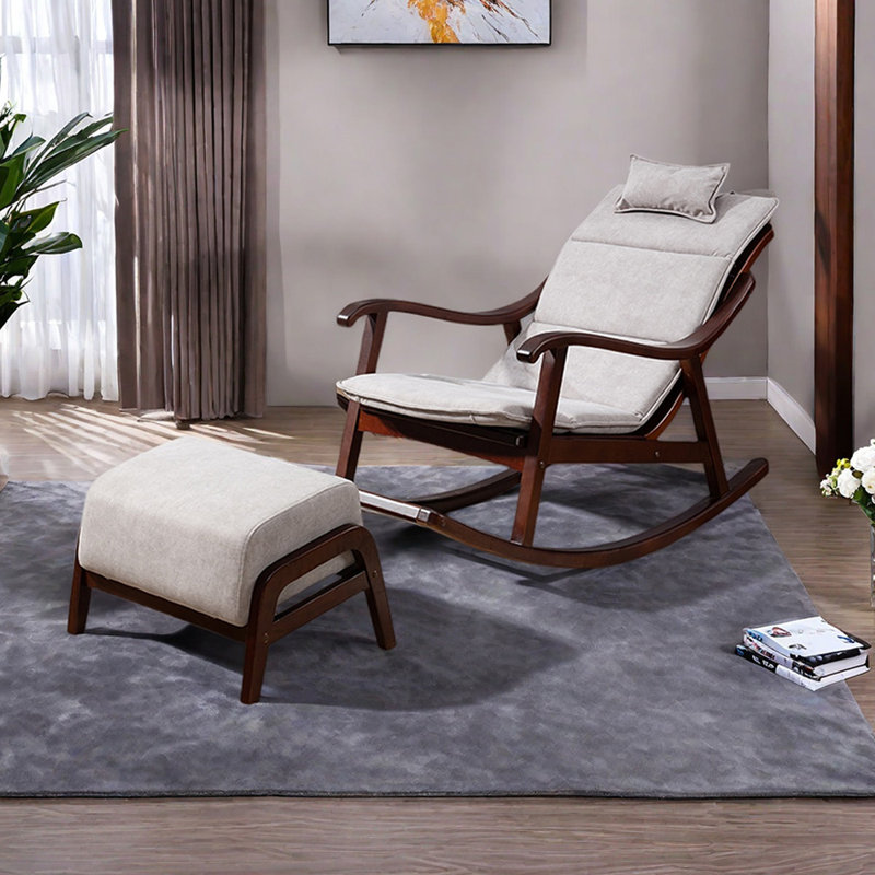Chaise berçante en bois massif avec appui-tête Living Room, Gris clair