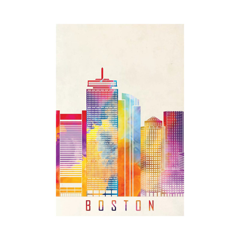 Boston Landmarks Watercolour by Paul Rommer - Wrapped Canvas Painting, 101.6 cm H x 66.04 cm W