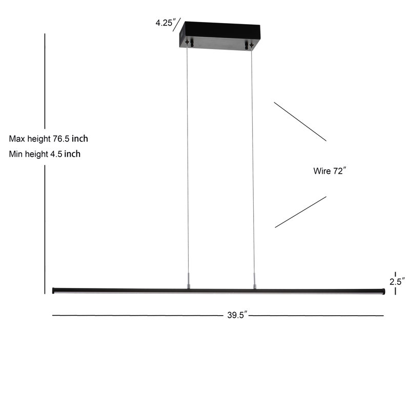 Luminaire suspendu linéaire à 1 lumière à DEL pour îlot de cuisine Denison, Noir