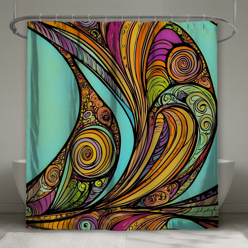 Rideau de douche abstrait - Art salle de bain éclectique, L 70 po x H 84 po