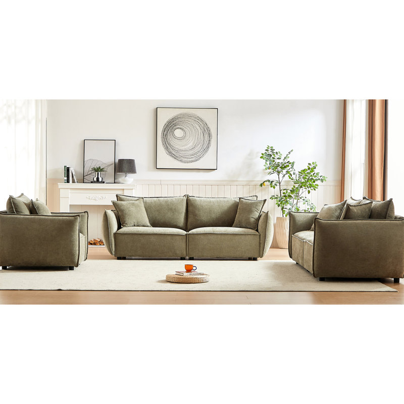Linge de salon, 3 + 1, structure en bois, 5 coussins, sièges confortables, procédure d'assemblage facile 1, structure, 7 meubles d'appartement avec coussins