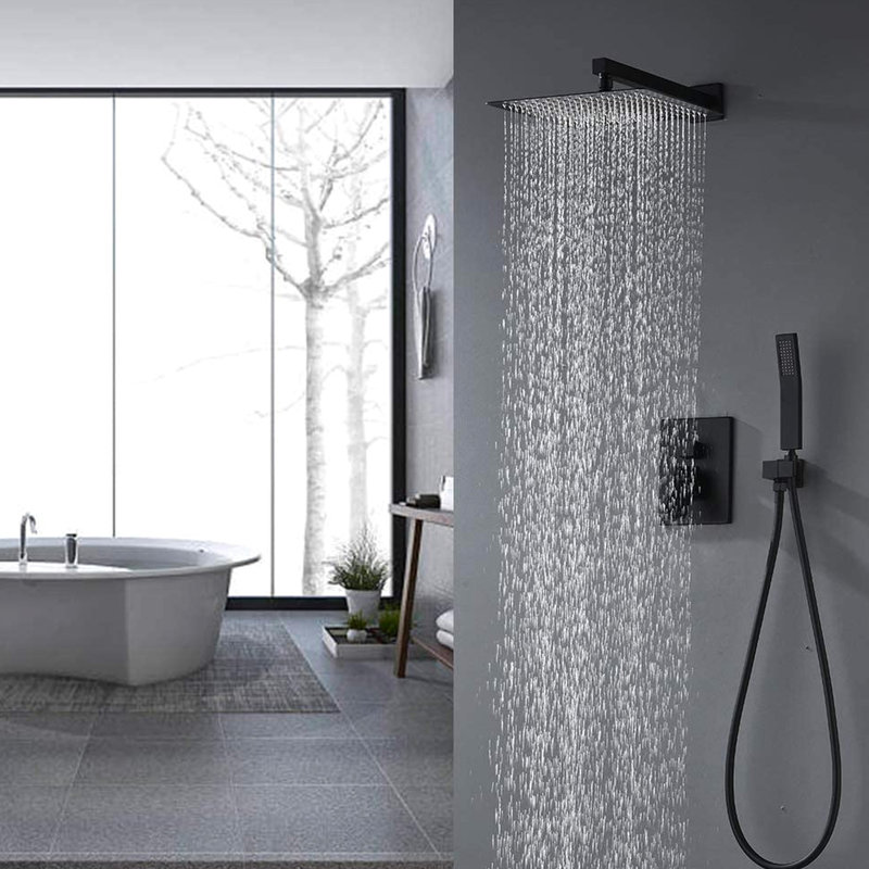 10 Inch Bathroom Shower - Luxury Rain Mixer Wall Mounted Matte Black Brass Worked Fluent Experience Crafted Unclogged Flow