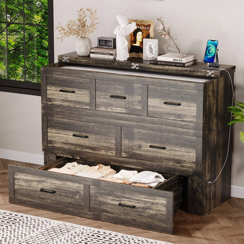 Lit plateforme multi-fonctionnel pliable avec tiroir, Gris, Grand