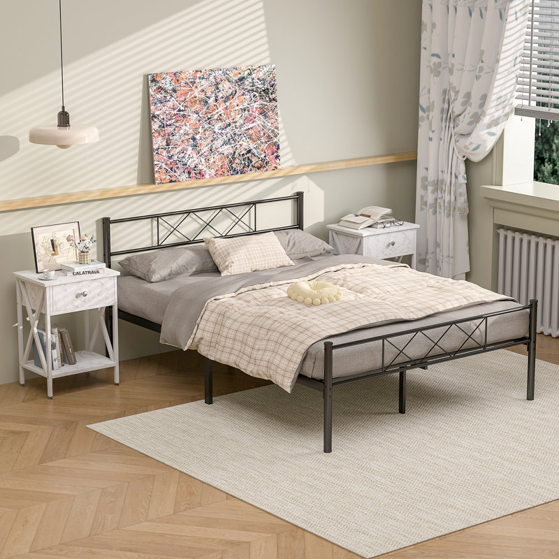 Kempst Steel Piece Bedroom Set, White, Queen