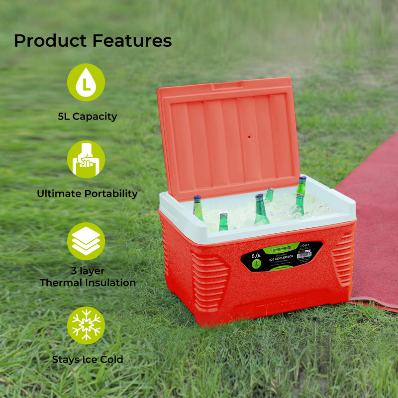 Royalford 5L Insulated Cooler Box Hot/Cold Freezer Box with Integrated Lock Lid, Red