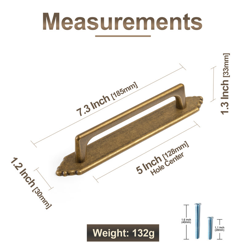 5'' Hole Center Classical Cabinet Bar Pull With G024 Backplate-Antique Brass, 5, Antique Brass