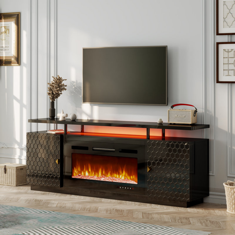 Jenina 70.08" Media Console for TVs up to 80" with 36" Electric Fireplace, Black
