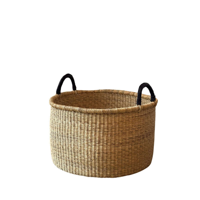 Panier à linge tissé à la main avec poignées en cuir, H 12 po x l 21 po x P 21 po