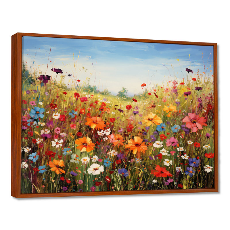 Fleurs colorées de prairies colorées I, reproduction d'art sur toile, H 30 po x l 40 po, Reproduction avec cadre flottant