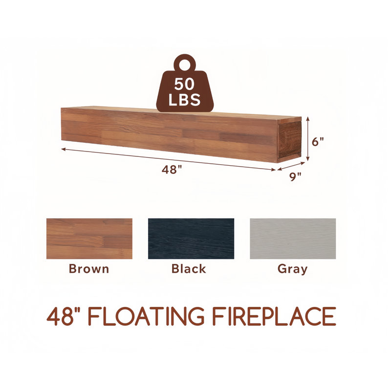 Manteau de cheminée en bois rustique 48 ", tablette murale et flottante pour décoration intérieure, 48", Brun
