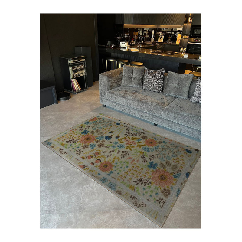 Tapis multicolore à motif floral multicolore lavable à la machine, Rectangle 3 pi 3 po x 4 pi 11 po