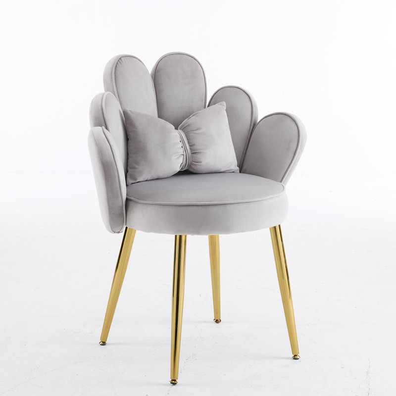 26’ Wide Gray Scalloped Petal Tufted Velvet Accent Chair With Pillows, Gray Velvet