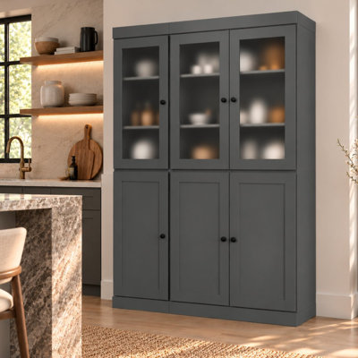 100% Solid Wood 48.5" Pantry Cabinet with Frosted Glass, Shaker Doors and Adjustable Shelves