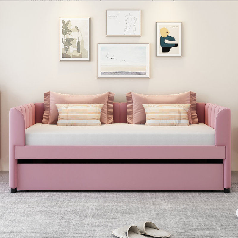 Upholstered Daybed With Ergonomic Design Backrest And Trundle