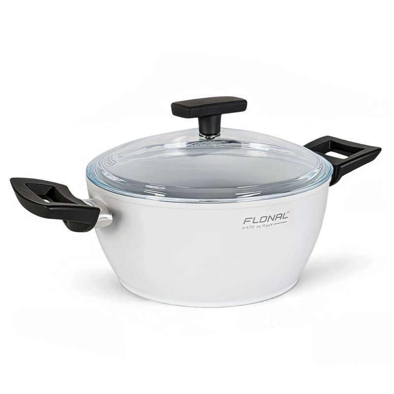 Casserole en céramique antiadhésive 8 po Ony, 3 l / 3,2 pte, couvercle en verre blanc Onice, 3,2 pintes