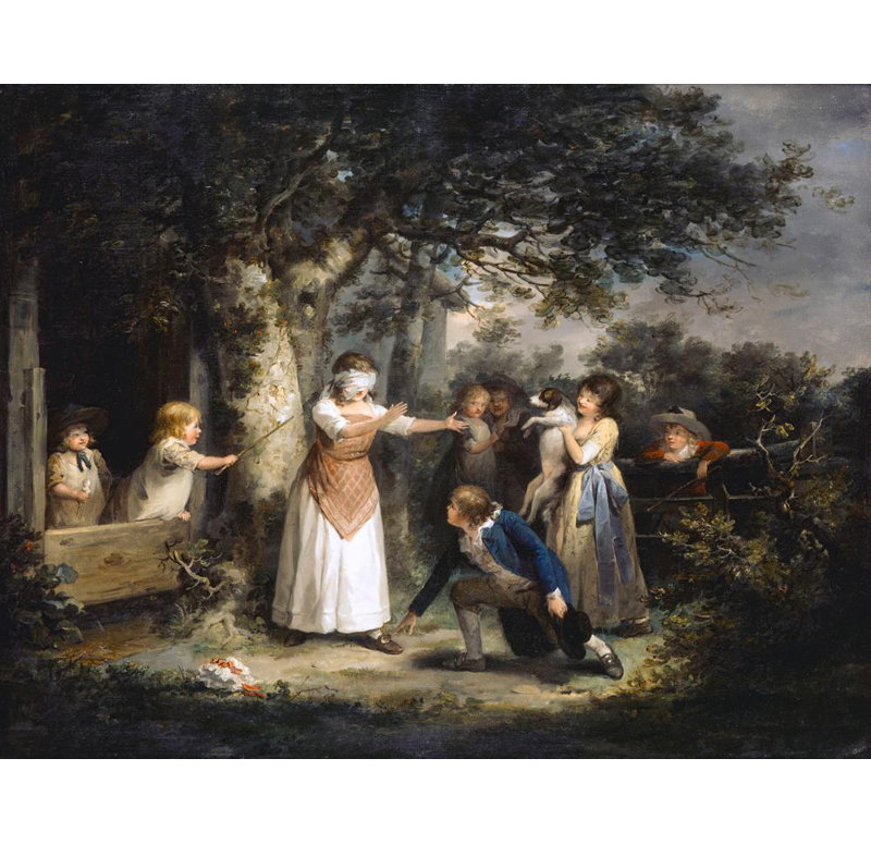 «Blind Man's Buff» par George Morland - Toile tendue avec châssis, H 24 po x l 17 po