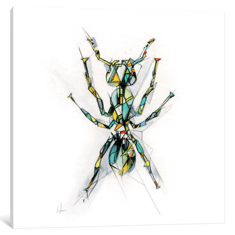 « ant », impression sur toile tendue, H 18 po x l 18 po x P 1,5 po, Toile avec cadre noir, Pas de tapis