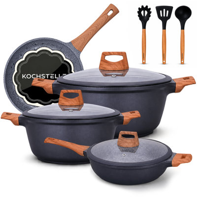 Kochstelle 10-Piece Nonstick Granite Cookware Set with Wood Handles