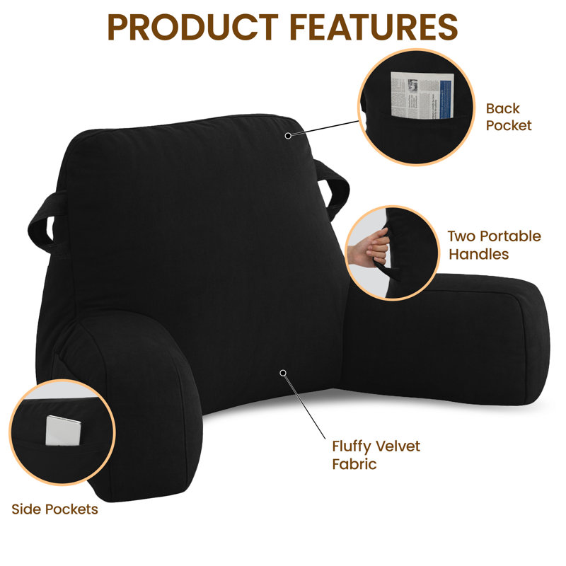 Comfy Backrest Pillow Arm Pillow With Pockets, Black
