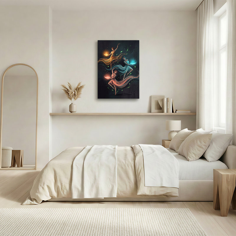 «Three Flowing Gown Dancers with Glowing Bowls», art mural sur toile, 30"H x 20"W