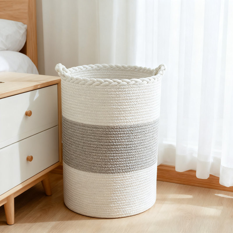 Large 58L Woven Laundry Basket With Handles, Natural Cotton Collapsible Hamper For Blankets, Clothes, Toys, And Shoes, Machine Washable Storage For Bedroom, Bathroom, Or Living Room
