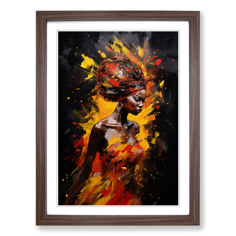 African Woman Action Painting - Framed Print, Walnut Framed, 64cm H x 46cm W x 2cm D