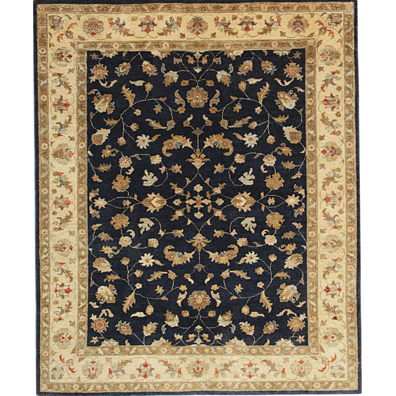 7x8 Blue Hand-Knotted Wool Floral Symmetry Classic Traditional Modern Contemporary Carpet Rug