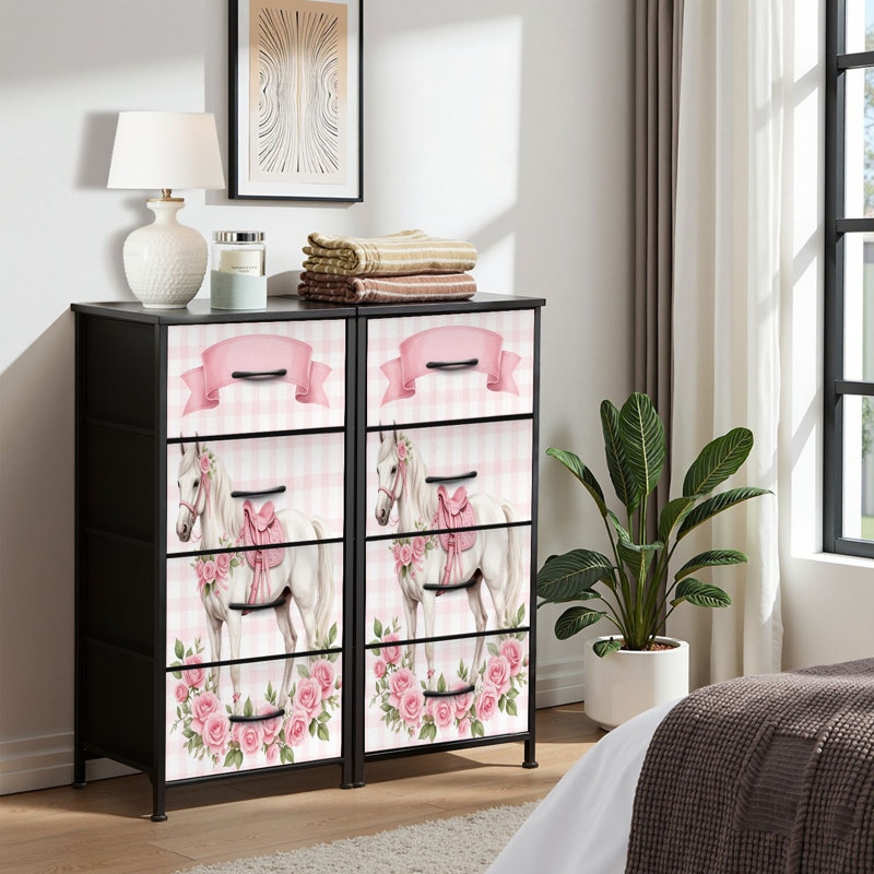 4 Drawer Dresser for Bedroom, Narrow Chest of Drawers, Wooden Top and Study Iron Frame 18"x37.5"-(WxH)