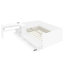 Lit plateforme double en blanc, enceinte à trois côtés pour un sommeil réparateur, bureau de travail latéral en bois avec finition blanche, configuration 2 1 et meuble-lavabo, petits tiroirs-980126831