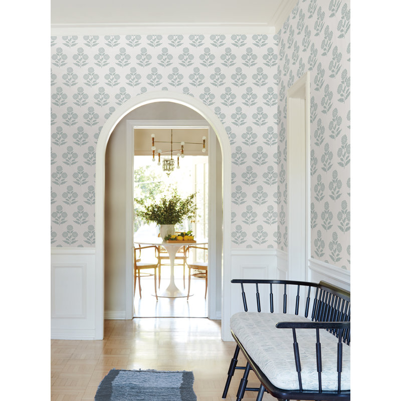 Souci Light Blue Marigolds Wallpaper