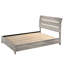 Cadre de grand lit contemporain avec tête de lit rustique gris vieilli et courbé, option de mobilier de chambre à coucher, matériau en bois, look moderne, pas de sommier tapissier requis, plateforme à installation rapide pour une utilisation au fini design,