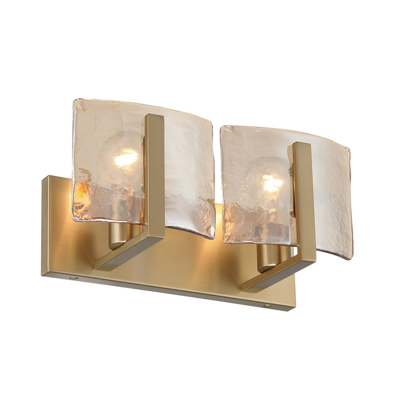 Applique murale Aenon à 2 lumières - Laiton champagne brossé - Verre ambré, 6.75" H x 14.25" W x 5.88" D, Amber Water Glass