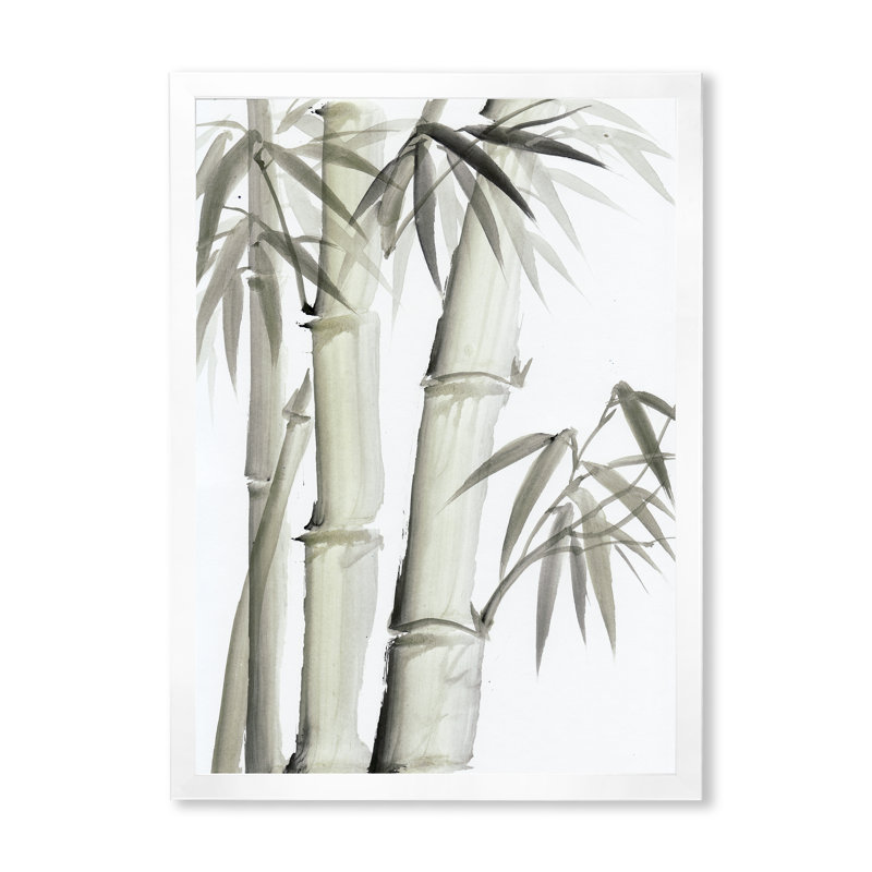 Rétro bambou monochrome V - reproduction sur toile, Toile blanche encadrée, H 32 po x l 16 po x P 1,5 po