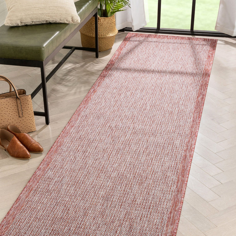 Marshanna Odin Solid Striped Border Indoor Outdoor Coral Flatweave Rug