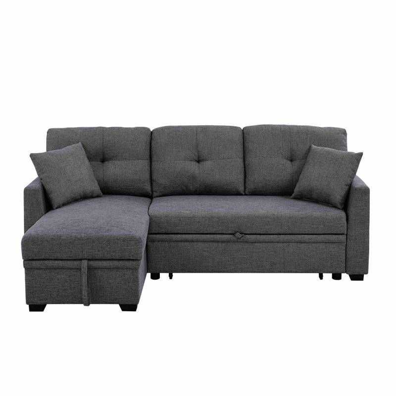 Canapé modulaire 76,5 po en mélange de lin avec lit escamotable et rangement pour chaise longue, Gris foncé