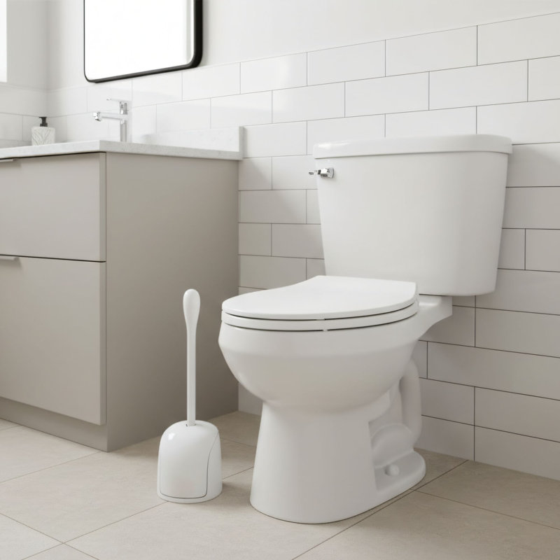 Ensemble de brosse de toilette compacte avec boîte de rangement; Conception de porte de boîte de rangement à fermeture automatique; Un incontournable pour nettoyer les petits espaces de salle de bain.