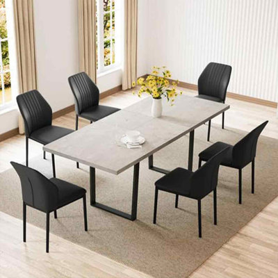 Modern Mid-Century Dining Table Set for 6-8 , Extendable Wood Dining Table and 6 Upholstered Chairs -  Corrigan StudioÂ®, F663633A2C2847FB87CA6F871FC8C16A