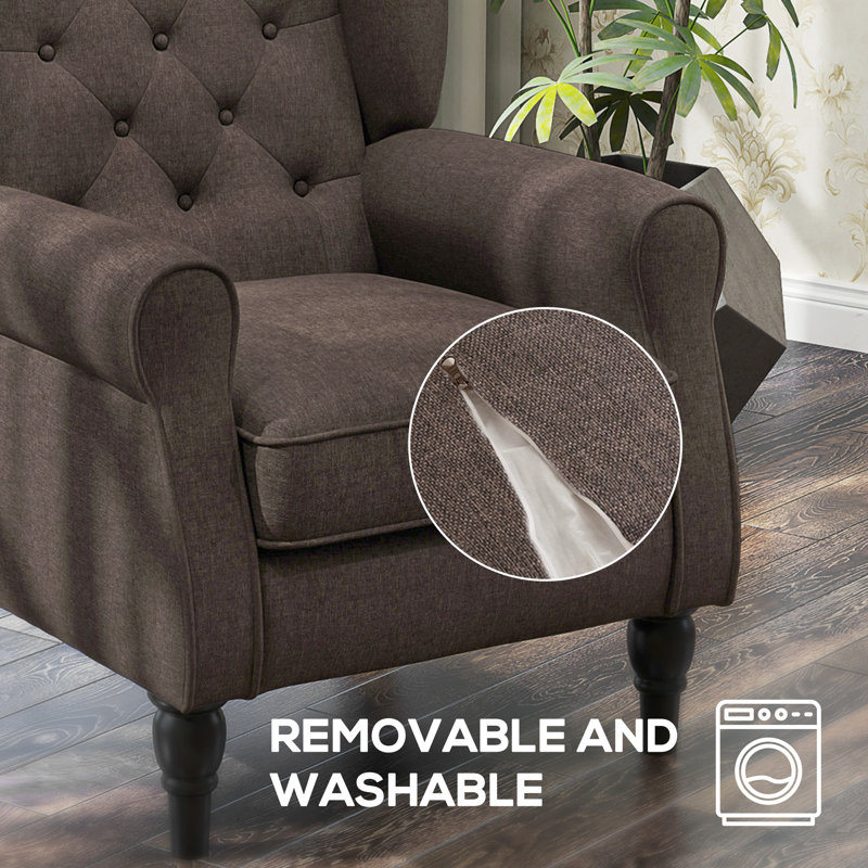 Chaise en tissu brun foncé capitonnée de losanges - Chaise d'appoint chic pour pieds de chambre en bois peint