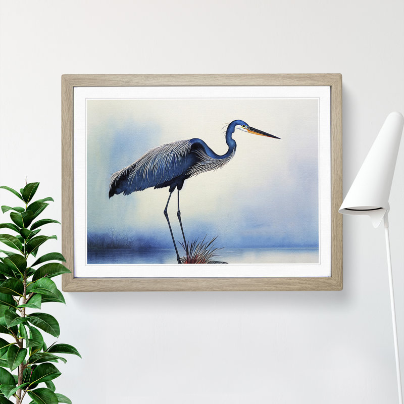 Heron Bird Vol.2 - Single Picture Frame Print, 25cm H x 34cm W x 2cm D, Oak